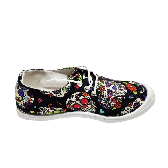 Girls Skull Pattern Shoes Size 4 Lace-Up Sneakers Sugar Skulls Day Of The Dead - Picture 10 of 11